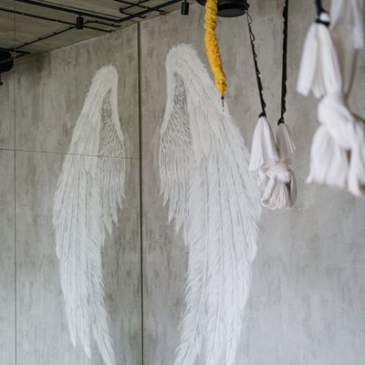 Abstract light patterns reflecting on a yoga studio wall